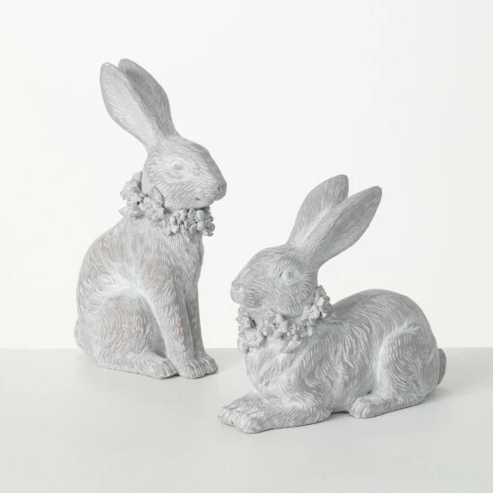 Brand new 😀 Sullivans Whitewashed Resting Decorative Bunny Sculpture - Set Of 2 👍 3 Brand new 😀 Sullivans Whitewashed Resting Decorative Bunny Sculpture - Set Of 2 👍