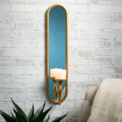 Deals ⌛ Sullivans 29.75 In. Oblong Mirrored Wall Sconce; Gold - 6.75"L X 4.75"W X 29.75"H 🎉 -Sullivans Sales unnamed file 1021