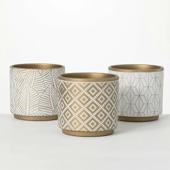 Promo 👏 Sullivans Gold Ceramic Planters With Mod Motif - Set Of 3 🎉 3 Promo 👏 Sullivans Gold Ceramic Planters With Mod Motif - Set Of 3 🎉