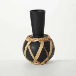 Hot Sale ❤️ Sullivans Matte Black Rattan Wrap Vase 🔥