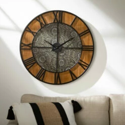 Cheap 🥰 Sullivans 24 In. Classic Round Wood Wall Clock; Brown 🤩 -Sullivans Sales unnamed file 1281