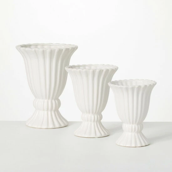 Discount โ๏ธ Sullivans Matte White Ribbed Ceramic Urn - Set Of 3 ๐งจ 3 Discount โ๏ธ Sullivans Matte White Ribbed Ceramic Urn - Set Of 3 ๐งจ