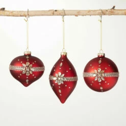 New ✔️ Sullivans Matte Red Gem Ornament - Set Of 3 🔔