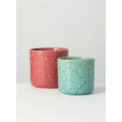Best reviews of 🔔 Sullivans Ceramic Floral Relief Planter - Set Of 2 - 6.25"L X 6.25"W X 6"H; 5.5"L X 5.5"W X 5"H ✨