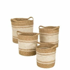 Budget ⌛ Sullivans Handled Woven White & Natural Round Baskets - Set Of 4 - 20,17,16,14"Lx16,14,13.5,12"Wx18,15.5,14.5,13.5"H 👏