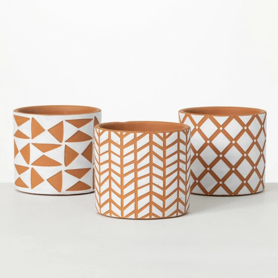 Buy 🧨 Sullivans Geometric Print Terracotta Ceramic Planter - Set Of 3 🥰 3 Buy 🧨 Sullivans Geometric Print Terracotta Ceramic Planter - Set Of 3 🥰