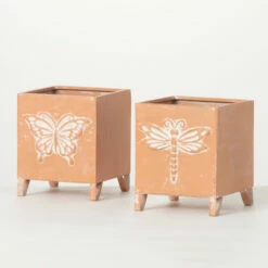Deals 🌟 Sullivans Insect Print Square Metal Planters - Set Of 2 ⭐