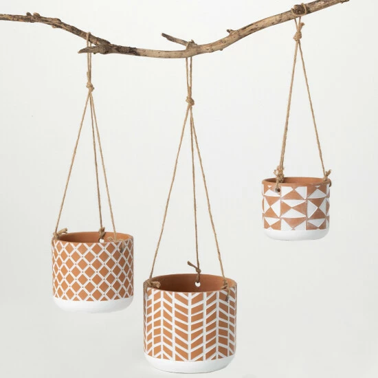 Outlet 🥰 Sullivans Hanging Terracotta Ceramic Planters - Set Of 3 ⌛ 3 Outlet 🥰 Sullivans Hanging Terracotta Ceramic Planters - Set Of 3 ⌛