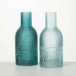 Hot Sale 💯 Sullivans 10 In. Turquoise Faceted Bottle Vases - Set Of 2 🌟