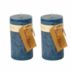 Outlet 🔥 Sullivans English Blue Timber Pillar Candles - Set Of 2 ✔️