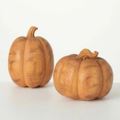 Cheap 🛒 Sullivans Faux Wood Resin Pumpkin - Set Of 2 - 7"L X 7"W X 7"H; 6"L X 6"W X 8.5"H ✨