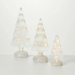 Best deal ✨ Sullivans Frosted LED Glass Tree - Set Of 3 - 6"Lx3.5"Wx13"H; 5"Lx3.5"Wx11"H; 3.5"Lx2.5"Wx8"H 🎉