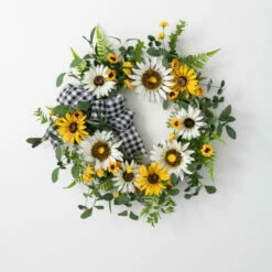 Best deal 🧨 Sullivans Artificial 21" Sunflower Gingham Wreath 🎁