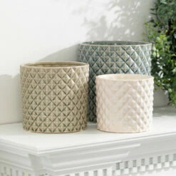 Brand new 🌟 Sullivans Ceramic Diamond Embossed Planter - Set Of 3 Green Blue Orange 😀 -Sullivans Sales unnamed file 3008