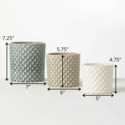 Brand new 🌟 Sullivans Ceramic Diamond Embossed Planter - Set Of 3 Green Blue Orange 😀 -Sullivans Sales unnamed file 3010