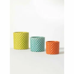 Brand new 🌟 Sullivans Ceramic Diamond Embossed Planter - Set Of 3 Green Blue Orange 😀 -Sullivans Sales unnamed file 3011