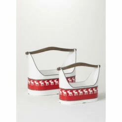 Discount 🌟 Sullivans Reindeer Metal Trugs With Wood Handles - Set Of 2 - 17"L X 8"W X 13.5"H; 13.5"L X 6"W X 10"H 😉