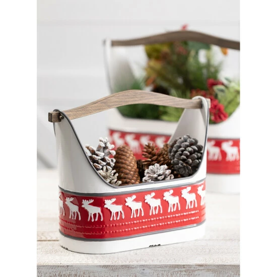 Discount 🌟 Sullivans Reindeer Metal Trugs With Wood Handles - Set Of 2 - 17"L X 8"W X 13.5"H; 13.5"L X 6"W X 10"H 😉 5 Discount 🌟 Sullivans Reindeer Metal Trugs With Wood Handles - Set Of 2 - 17"L X 8"W X 13.5"H; 13.5"L X 6"W X 10"H 😉 - Image 3