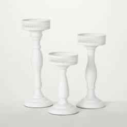 Budget 🥰 Sullivans 8.5 In, 10.75 In And 13.75 In Pedestal Metal Candle Holders - Set Of 3; White 🧨