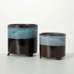 Coupon 😉 Sullivans 8.25 In. And 6.25 In. Reactive Glaze Finished Pots - Set Of 2; Blue 🌟