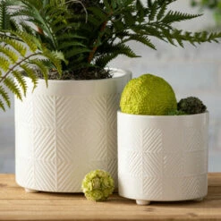 Buy 👍 Sullivans 8 In. And 6 In. Diamond-Textured Footed Pots - Set Of 2; Cream 👍 -Sullivans Sales unnamed file 3147