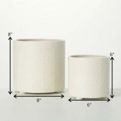 Buy 👍 Sullivans 8 In. And 6 In. Diamond-Textured Footed Pots - Set Of 2; Cream 👍 -Sullivans Sales unnamed file 3148