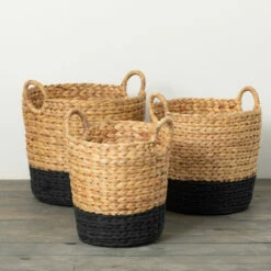 Promo 🔥 Sullivans 13 In, 13.75 In And 14.5 In Bi-Color Banded Woven Baskets - Set Of 3; Multicolor 🧨