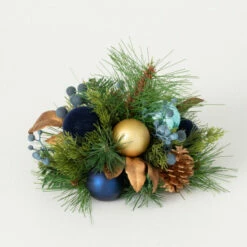 New ❤️ Sullivans 10" Artificial Blue And Gold Ornament Pine Orb ❤️