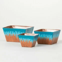 Brand new ❤️ Sullivans Waterfall Edge Square Metal Planters - Set Of 3 🎉