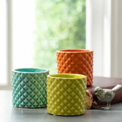 New 🎁 Sullivans Ceramic Multicolor Mini Planters - Set Of 3 - 3"L X 3"W X 3"H ✔️ -Sullivans Sales unnamed file 3427