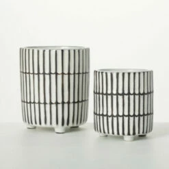 Best Sale ✨ Sullivans 6 In. And 4.5 In. Ridge Texture Footed Planters - Set Of 2; White ✨