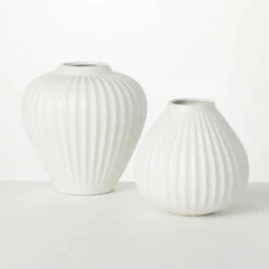 Hot Sale 👍 Sullivans Ribbed White Fluted Ceramic Vase - Set Of 2 🥰