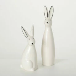 Promo ✨ Sullivans 7.25 In. And 11 In. Abstract Porcelain Bunnies - Set Of 2; White 🔔