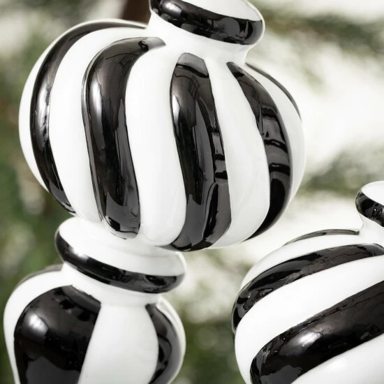 Cheap 🤩 Sullivans Black & White Striped Finials - Set Of 2 🎁 4 Cheap 🤩 Sullivans Black & White Striped Finials - Set Of 2 🎁 - Image 2