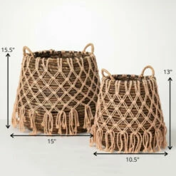 Outlet 🎁 Sullivans Boho Basket With Macrame Layer - Set Of 2 😉 -Sullivans Sales unnamed file 3784