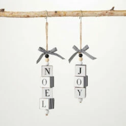 New 🤩 Sullivans Wood Block Ornament - Set Of 2 ✔️