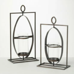 Promo 😀 Sullivans Iron Frame Glass Pillar Candle Holder - Set Of 2 🔔
