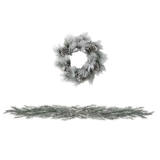 Promo ๐ Sullivans 26" Artificial Flocked Pine Wreath And 6'9" Weeping Pine With Snow Garland Set โ 3 Promo ๐ Sullivans 26" Artificial Flocked Pine Wreath And 6'9" Weeping Pine With Snow Garland Set โ