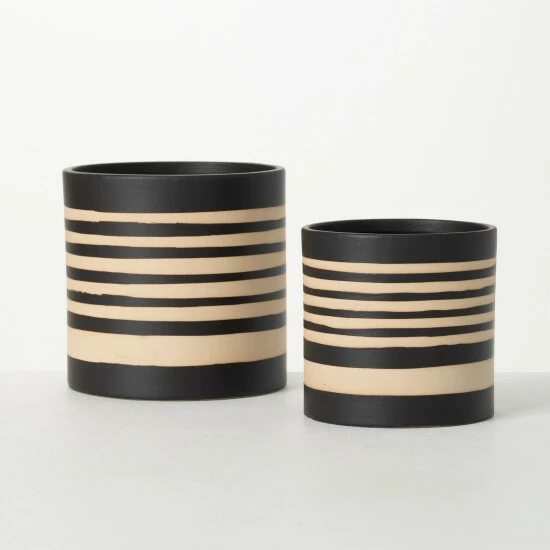 Wholesale 👍 Sullivans Striped Ceramic Planters - Set Of 2 🎁 3 Wholesale 👍 Sullivans Striped Ceramic Planters - Set Of 2 🎁