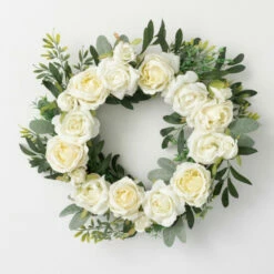 New 🔥 Sullivans Artificial 23" Creamy White Rose Wreath 🧨