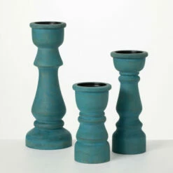 Flash Sale 🌟 Sullivans Turquoise Wood Pillar Candle Holders - Set Of 3 🤩