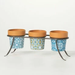 Brand new 🎁 Sullivans Portuguese Print Trio Metal Planter 🔥