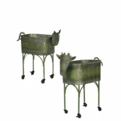 Cheap 💯 Sullivans Rustic Green Cow & Pig Farm Planters - Set Of 2 - 28"L X 15.5"W X 35.5"H, 25"L X 13.5"W X 29"H 🔥