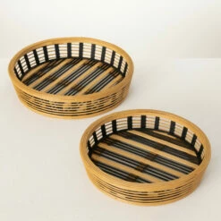 Budget ⭐ Sullivans 3 In. And 3.5 In. Two-Toned Bamboo Tray - Set Of 2; Brown 🔥