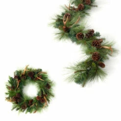 Promo ❤️ Sullivans 28" Artificial Pine & Antler Wreath And 6' Pine & Antler Garland Set ⭐
