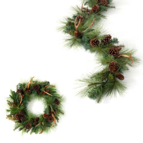 Promo ❤️ Sullivans 28" Artificial Pine & Antler Wreath And 6' Pine & Antler Garland Set ⭐ 3 Promo ❤️ Sullivans 28" Artificial Pine & Antler Wreath And 6' Pine & Antler Garland Set ⭐