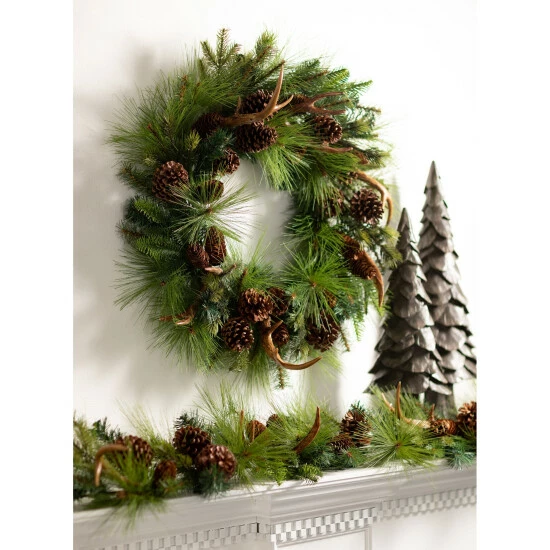 Promo ❤️ Sullivans 28" Artificial Pine & Antler Wreath And 6' Pine & Antler Garland Set ⭐ 5 Promo ❤️ Sullivans 28" Artificial Pine & Antler Wreath And 6' Pine & Antler Garland Set ⭐ - Image 3