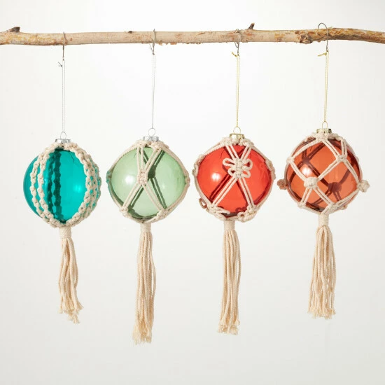 Brand new ✔️ Sullivans Macrame Glass Ornament - Set Of 4 ⌛ 3 Brand new ✔️ Sullivans Macrame Glass Ornament - Set Of 4 ⌛