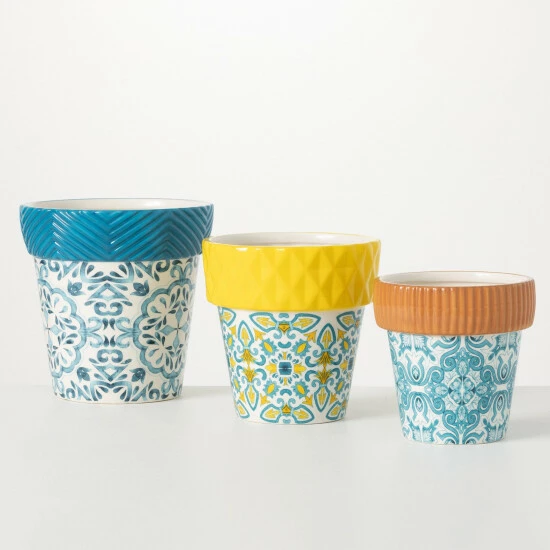 Brand new ❤️ Sullivans Ceramic Portuguese Print Pot - Set Of 3 😍 3 Brand new ❤️ Sullivans Ceramic Portuguese Print Pot - Set Of 3 😍