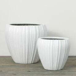 Deals 👏 Sullivans 16 In. And 11.5 In. Fluted Ribbed White Planters - Set Of 2 👍